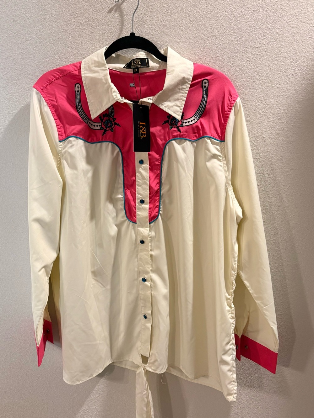 L&B Two-Tone Western Shirt — Cream & Pink Yoke